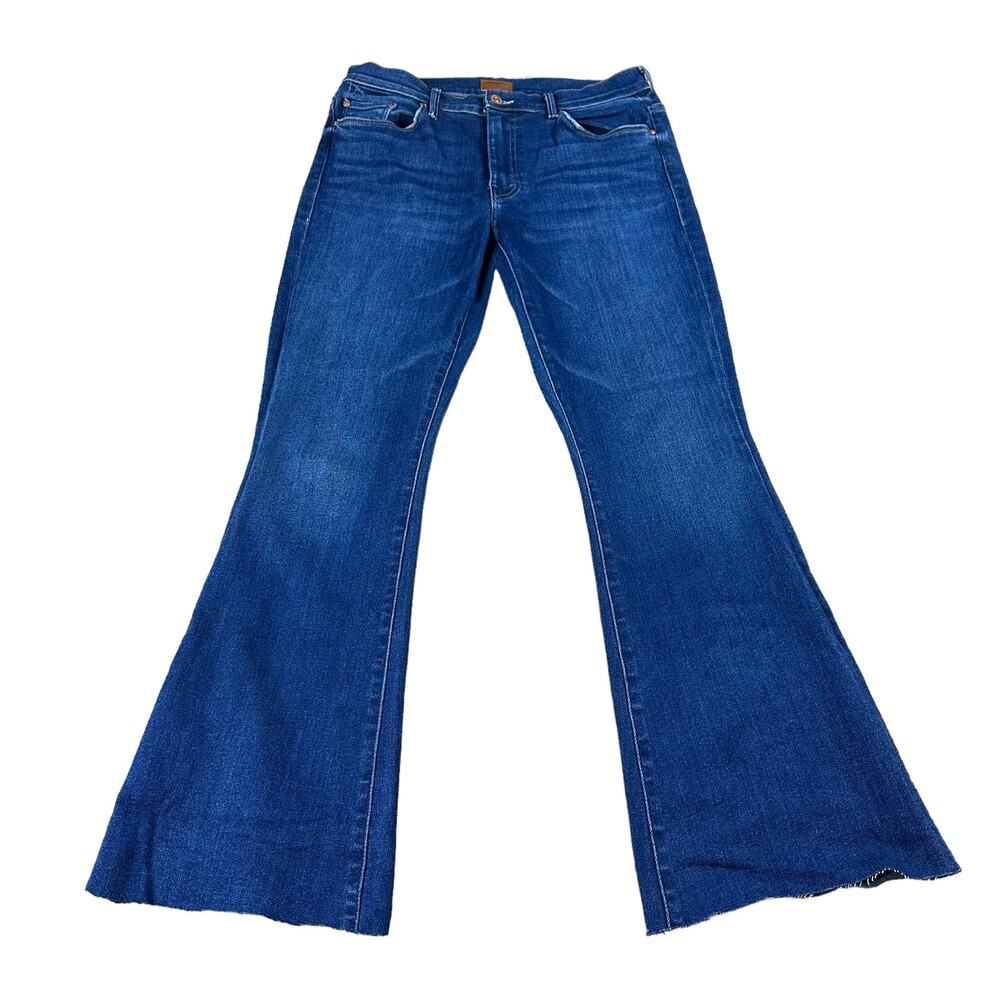 MOTHER The Weekender Sweet Lime Flared Denim Jeans CUT OFF FLAWED